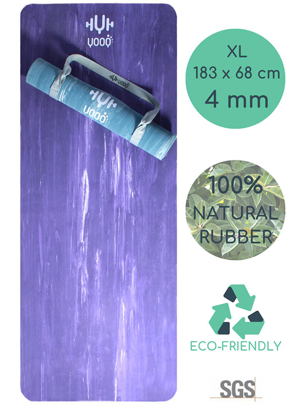 YOOQ tapis pure caoutchouc 100% naturel XL épaisseur 4mm éco-responsable violet marbré bleu marbré yoga fitness