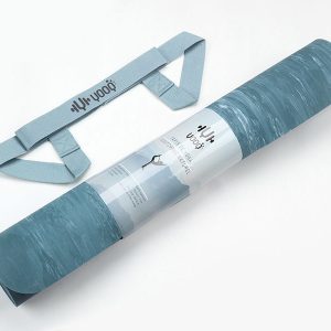 YOOQ tapis pure caoutchouc 100% naturel bleu marbré emballé sangle yoga fitness