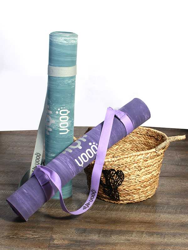 YOOQ tapis pure caoutchouc 100% naturel bleu marbré violet marbré sangle panier yoga fitness