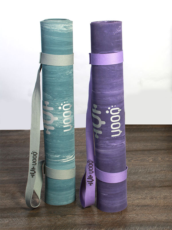 YOOQ tapis pure caoutchouc 100% naturel bleu marbré violet marbré sangle yoga fitness