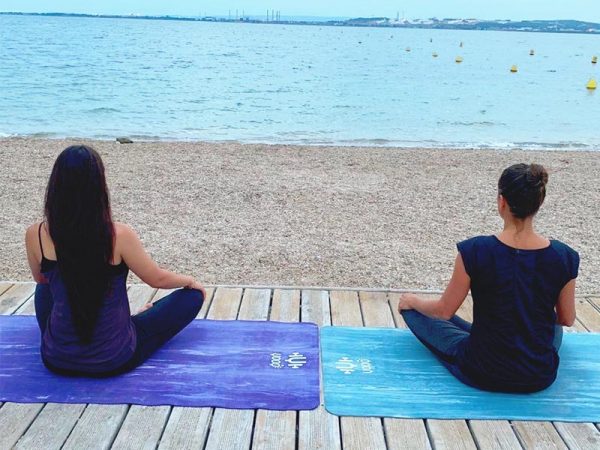 YOOQ tapis pure caoutchouc 100% naturel violet marbré bleu marbré duo yogi méditation yoga fitness