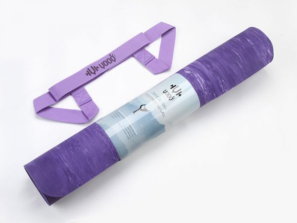YOOQ tapis pure caoutchouc 100% naturel violet marbré emballé sangle yoga fitness