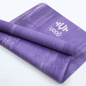YOOQ tapis pure caoutchouc 100% naturel violet marbré roulé logo yoga fitness
