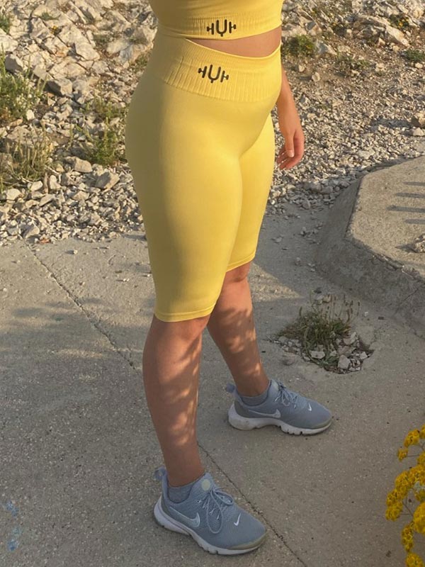 YOOQ braderie tenues cycliste long jaune profil yoga fitness