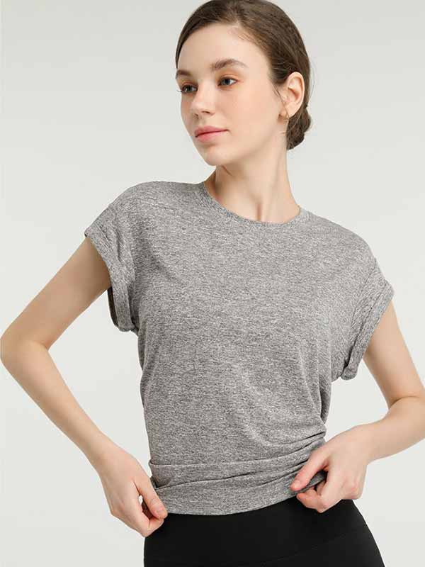 YOOQ tenues nouveau t-shirt évasé noeud zoom face gris sport yoga fitness running mode